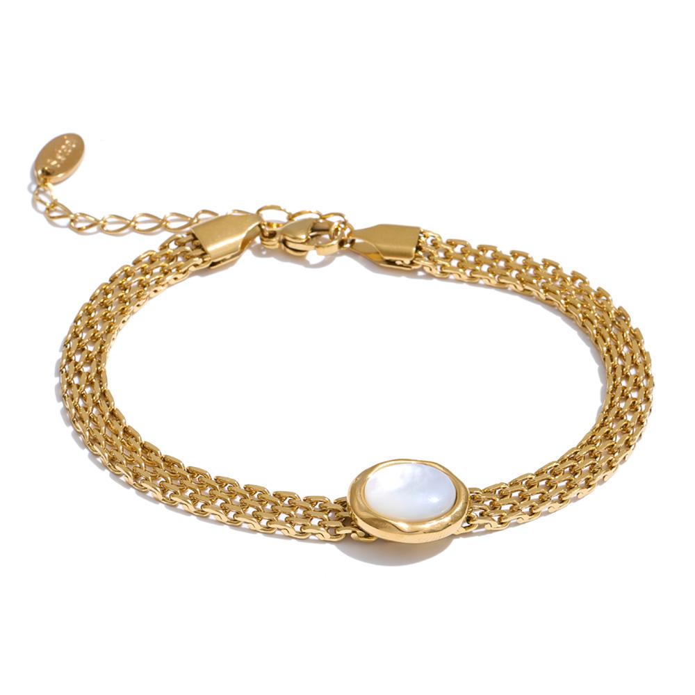 

Yhpup Stainless Steel Thicker Natural Shell Stone Wrist Chain Bracelet Bracelet 18K Gold PVD Plated Fashion Daily Wrist Jewelry