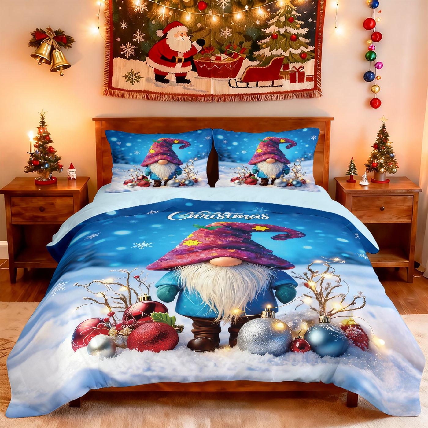 

3pcs Merry Christmas Dwarf Printed Coreless Bedding Set with Multi Size Bedding Decoration Bedrooms Dormitories Machine Washable 135x200cm-EU-Single&set
