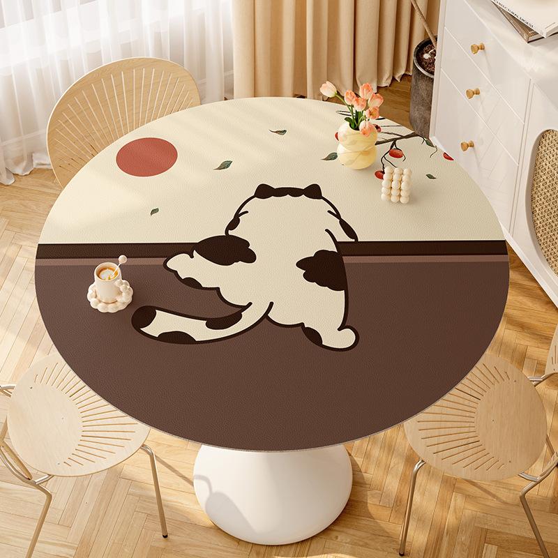 Cartoon Cute Small Round Table Mat Oil-Proof Round Dining Table Cloth Living Room Dust-Proof High-End Cover Cloth Leather Leave-In Tablecloth