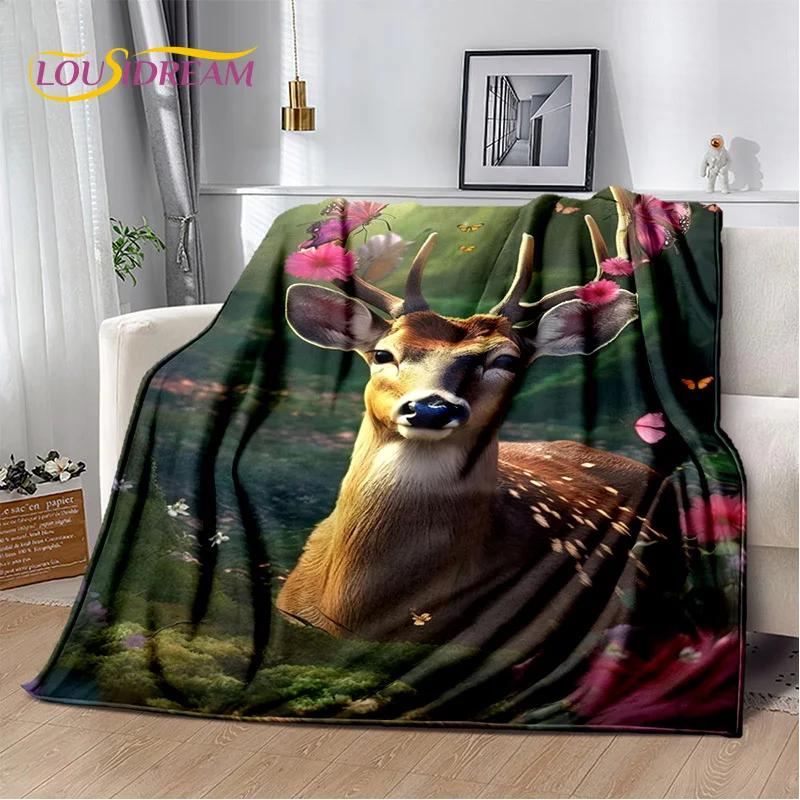 3D Dream Forest Christmas Elk Sika Deer Soft Plush Blanket,Flannel Blanket Throw Blanket for Living Room Bedroom Bed Sofa Cover