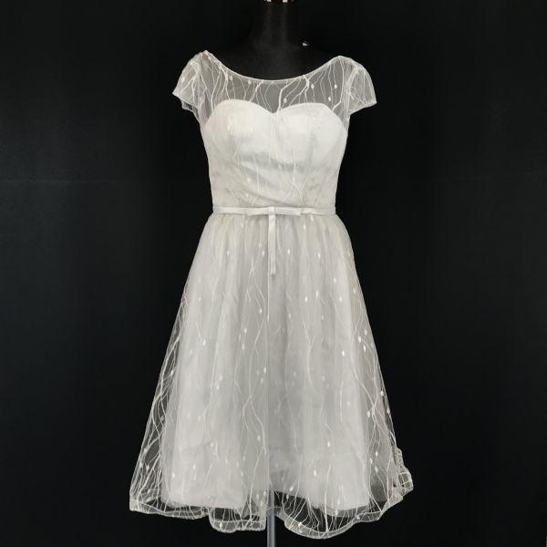 

Свадебное платье с коротким рукавом, длиной до колена, юбка M серого бежевого цвета, свадебное(ИСПОЛЬЗОВАЛ)