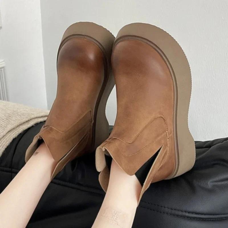 Fashion Platform Plush Women Ankle 2024 Winter Flats Warm Shoes Woman Brand New Trend Goth Casual Walking Non Slip Fad Botas Mujer