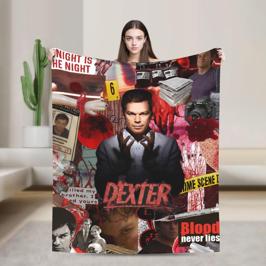Dexter Morgan Blut Lügt Nie Gestrickte Decken Fleece TV-Serie Weiche Überwurfdecken für Draußen Reisen Steppdecke Atmungsaktiv