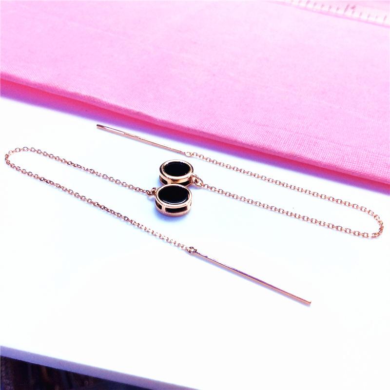 

Exquisite Pure Russian 585 Purple Gold Plated Rose Gold Tide Simple And Versatile Black Ear Long Line Korean Version Fashion