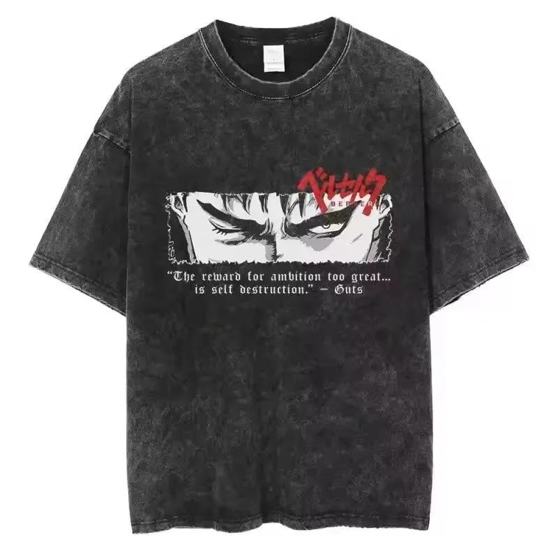 Washed Berserk Vintage Japan Anime New Arrival Mens Women Clothe Tee Shirt Homme Graphic T-Shirts Men  WomenTshirt for Men Women Ropa Hombre