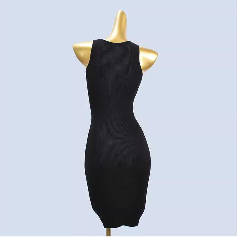 Niche Small round Neck off-the-Shoulder off-Shoulder Sleeveless Vest Dress Slim fit Sheath Soft Comfortable Knitted Skirt Women clothes