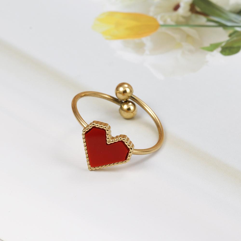 Fashion Stainless Steel Heart Shaped Rings For Women Classic Adjustable Size Gold Color Ring Wedding Party Jewelry