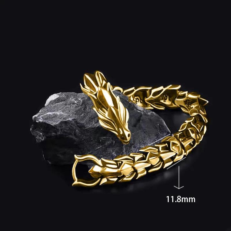 Vintage Personality Dragon Head Stainless Steel Chain Bracelet for Men Women Punk Style Dragon Bone Bangle Hip Hop Rock Jewelry