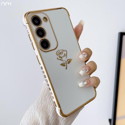 For For Samsung Galaxy S23 Ultra Plating Rose Flower Phone Case For For Samsung S22 S21 S24 S25 A16 A14 A55 A25 A52 A53 A54 Cover