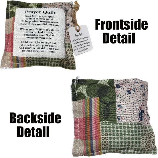 1PC Mini Pocket Prayer Quilt with Wood Cross ide, Handmade Comfort Square, Vintage Design, 3.94 x 3.94 inches