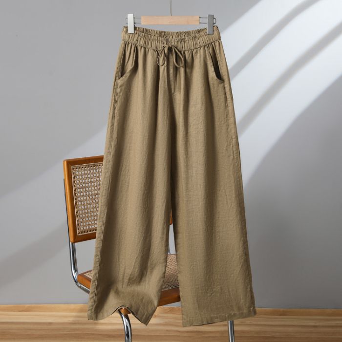 Summer Wide-leg Pants for Women's Zen Suits, High Waist Drooping, Nine-point Pants, Large Size Tai Chi Pants, Drawstring Straight Casual Pants