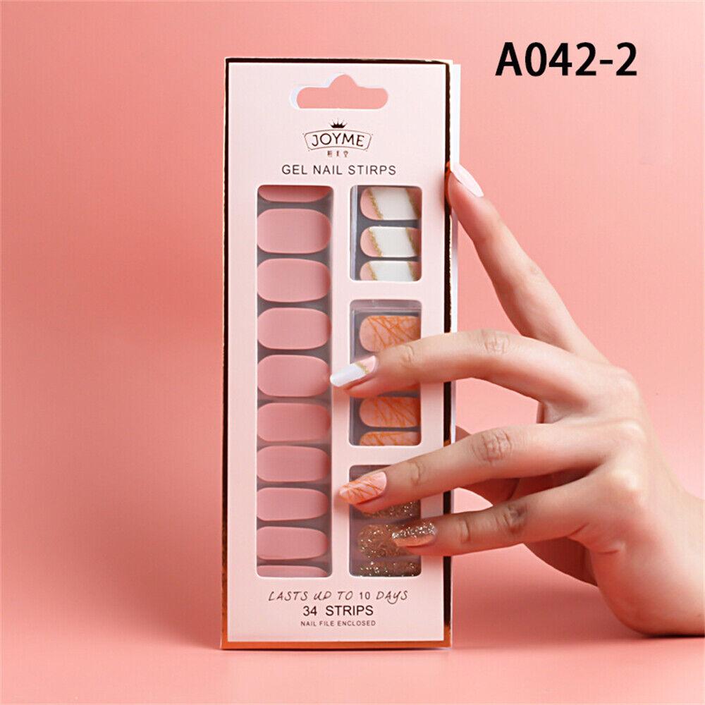 

Полуотвержденный гель для ногтей с полным покрытием, клейкие гель-наклейки для дизайна ногтей, 34 шт. A042-2