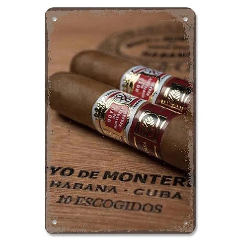 Metal Tin Poster Cigar Plaque Retro Metal Plate Gentleman Smoke Cigar Whisky Vintage Metal Tin Sign Bar Club Man Cave Wall Decor