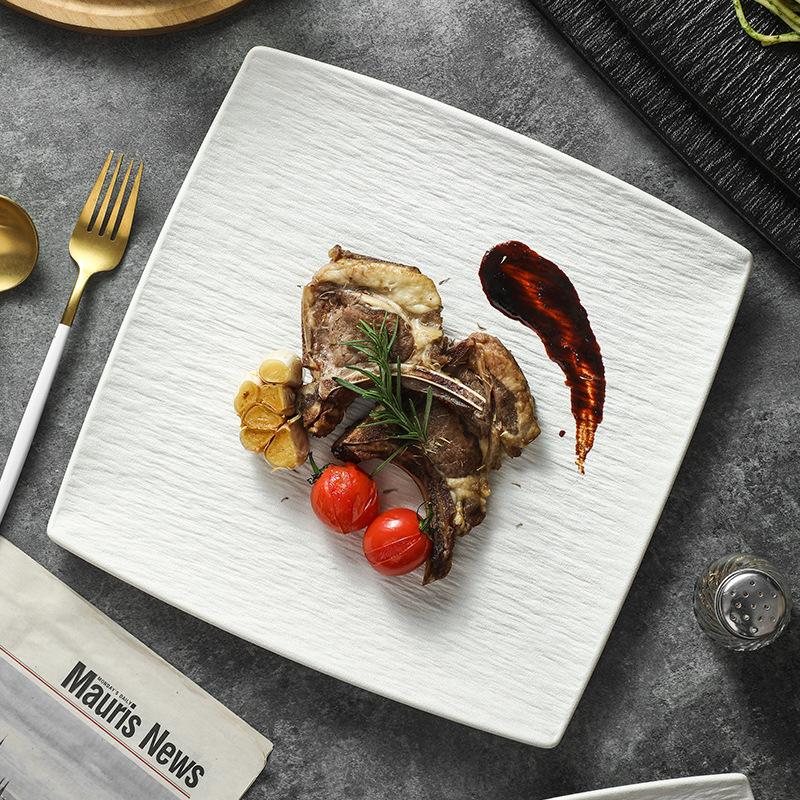 Tableware and Plates White High-end Western Style Salad Steak Plate Beef Plate Ceramic Pasta Flat Plates  Kitchen Dinner Plates
