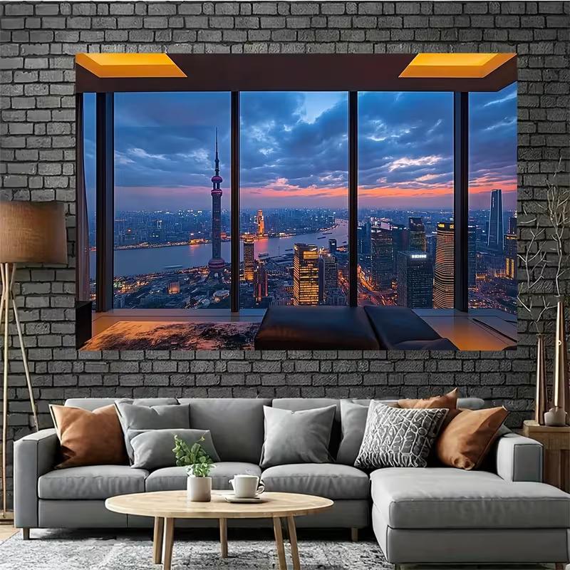 2D Shanghai Oriental Pearl Night View Backdrop for Studio & Home Decor
