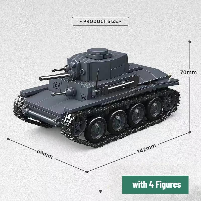 New World War II Military Tractor Light Tank Half-track Motorcycle Vehicle MOC Building Blocks Bricks DIY Assembly Kids Toys