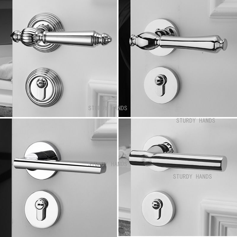 Bright Silver Indoor Silent Door Lock Nordic Light Luxury Bedroom Split Door Handle Lock