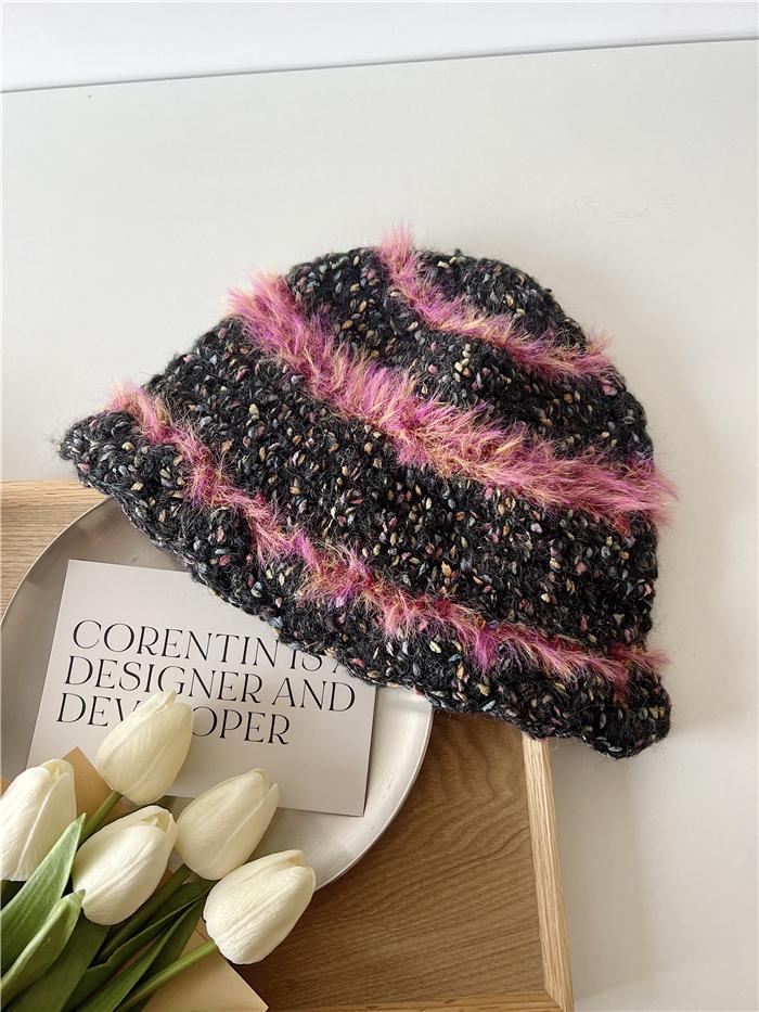 

Dopamine color retro knitted bucket hat women s autumn and winter face small warm versatile wool hat tide Adult (56-58cm)