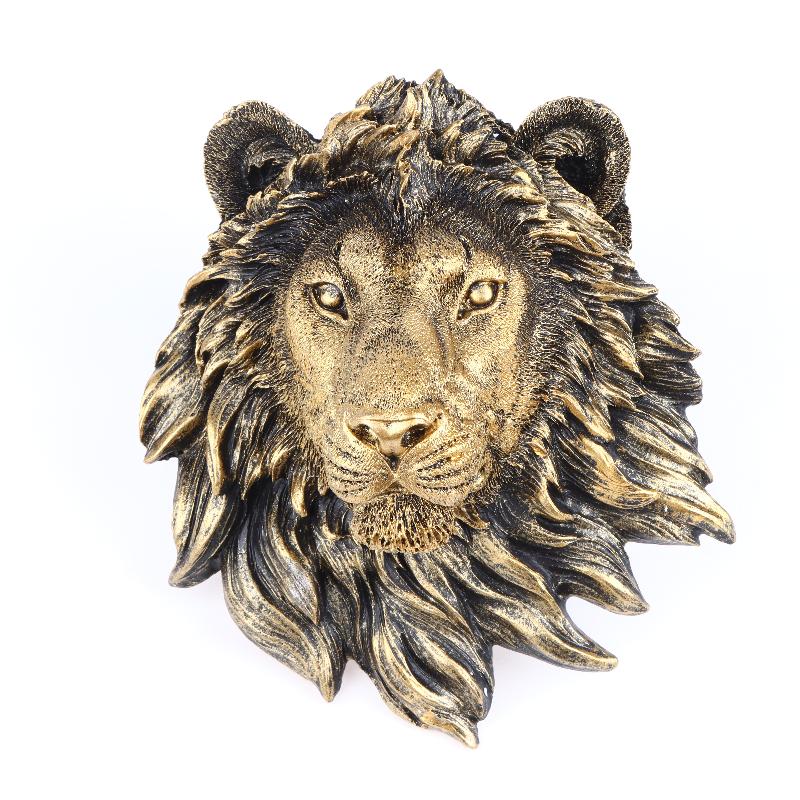 Animal Head Wall Decoration Statues Vintage Resin Lion Head Wall Hanging Decor Bedroom Home Simulation Statue Ornament