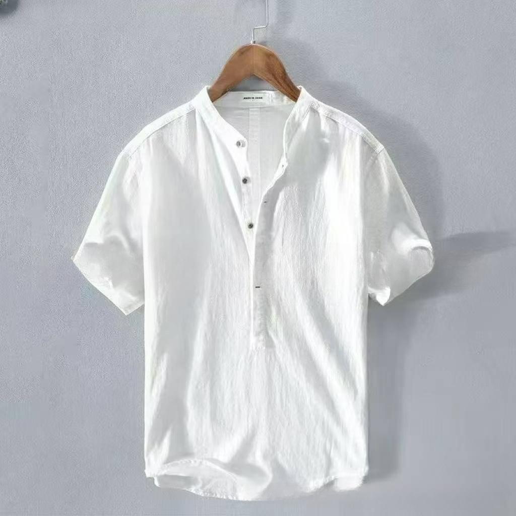Summer Simple Linen Casual Men's Shirt Pullover Handsome Fashion Loose Youth Shirt