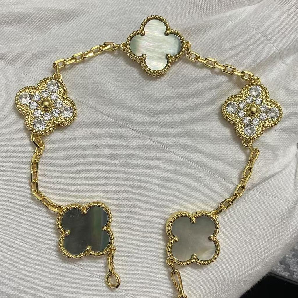 Nouă Versiune Brățară Trifoi cu Patru Foi Cinci Flori Agat Roșu Natural Sidef Alb Brățară Dama Brățară Laser