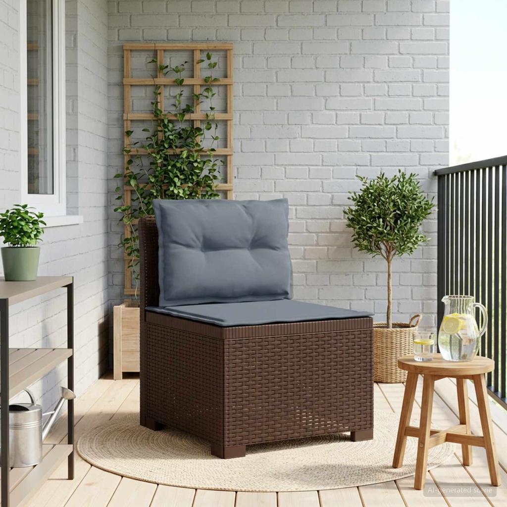 1 Seater Garden Sofa with Cushions Rattan Look PP Brown