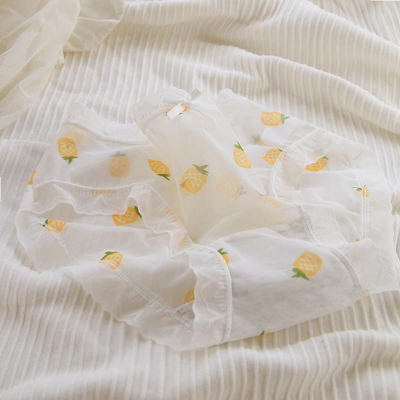 Women's Mid-Waist Lace Mesh Panties with Black Edge and Bow