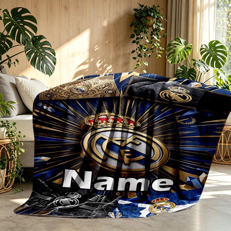 Personalizovaná deka s potiskem Realu Madrid, Vlastní jméno, Domácí dekorace, Ložnice, Pohovka, Kempování, Gauč, Dárky k narozeninám, Vánocům
