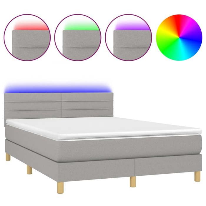 Sommier à lattes avec matelas - 140x200 cm - Gris clair - LED colorée - 2 places
