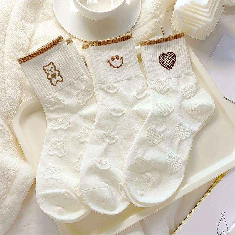 5 perechi de șosete de damă de lungime medie, tricotate, confortabile, moi, casual pentru căldură, șosete pentru sporturi de iarnă în aer liber, ursuleț drăguț