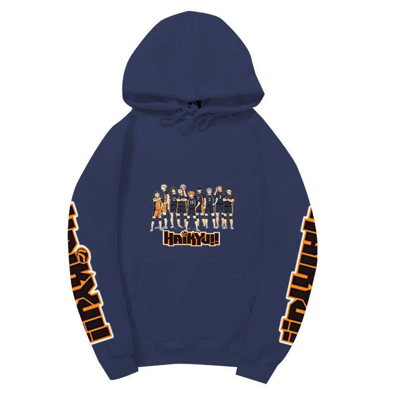 Felpa Unisex con Cappuccio in Pile Haikyuu Karasuno Squadra Intera Manica Doppia Stampa Logo Haikyuu Anime Pallavolo Felpa con Cappuccio a Manica Lunga