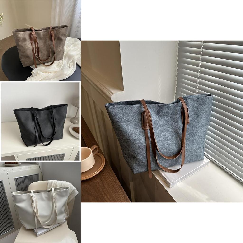 2024 New Retro Fashion Underarm Large Capacity Bag Women's Trendy Commuting Tote Bag Color Block Stitching Shoulder Bag