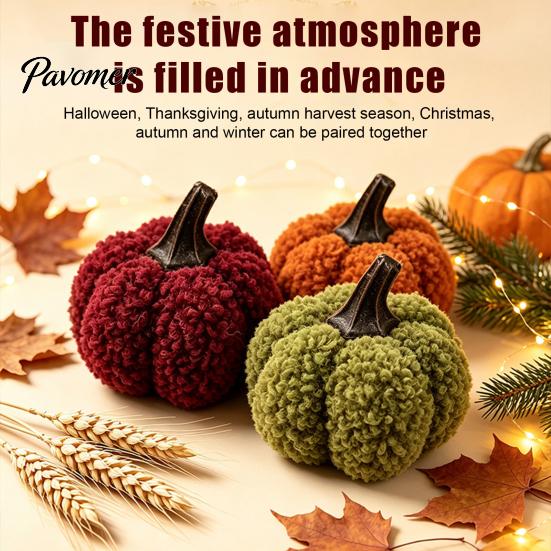 Plush Pumpkin Decor Mini Artificial Decoration, Fall 3D Stuffed Decorative Fabric Pumpkins Ornament for Autumn Halloween Thanksgiving Decoration Teddy