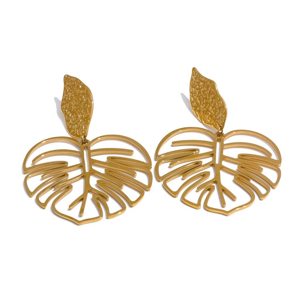 

Yhpup Fashion Stainless Steel Gold Color Leaf Hollow Drop Earrings Prevent Allergy Charm Waterproof Statement Jewelry Wholesale