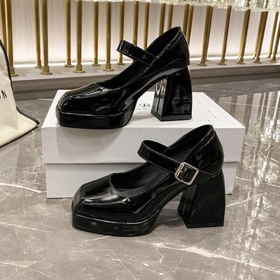 Mary Jane Shoes Thick Heel Waterproof Platform Thick Sole Heightening Japanese Spice Girl Patent Leather Black Temperament French High Heel Small Lea