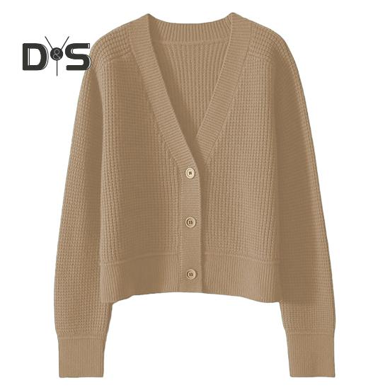 

Женский свитер, пальто с V-образным вырезом, длинным рукавом, ребристой отделкой, трикотажная верхняя одежда, однотонные свободные топы для путешествий, уличная одежда хаки