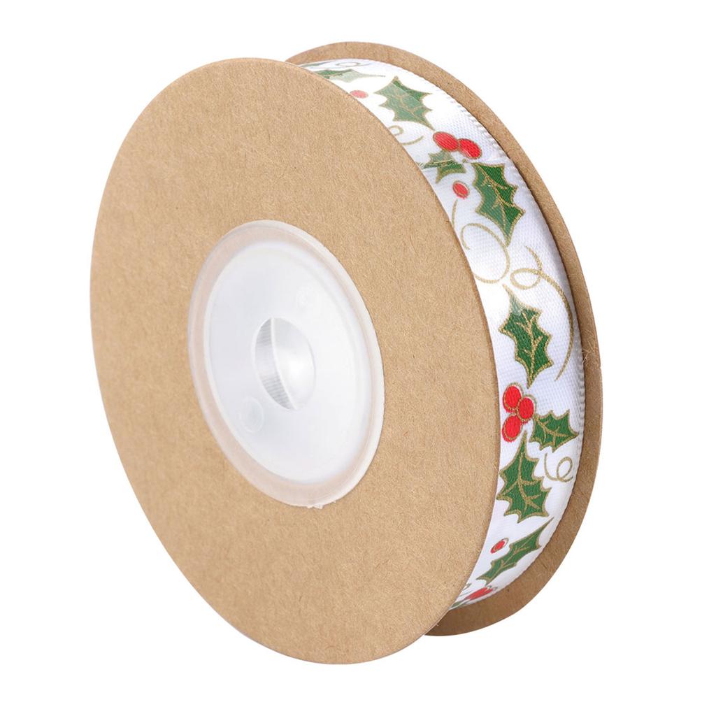 1 Roll Christmas Decorative Ribbon Premium Polyester Printing for Gift Wrapping Tree Decoration Xmas Ribbon Roll