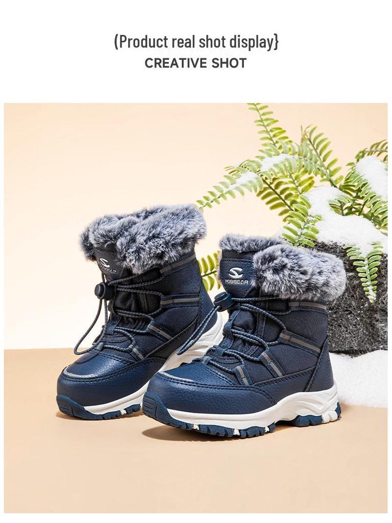 Happy Bear Kids' Winter Snow Boots - Warm, Mid-Calf, Velvet-Lined Cotton Boots for Boys and Girls