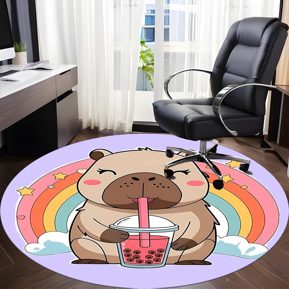 1 STuks Capybara Kantoor Ronde Vloerkleed, Mat Geschikt Voor Kantoor, Onder Kantoorbureaus Slaapkamer Woonkamer Huisdecoratie, Kamer Decoratie