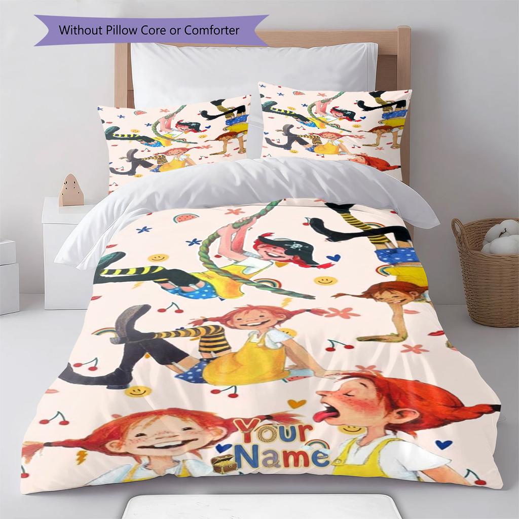 Pippi Longstocking Custom Name Pattern Bedding,Quilt Set Quilt Cover Pillowcase Home Birthday Gift(1 * duvet cover + 2 * pillowcase, without core)