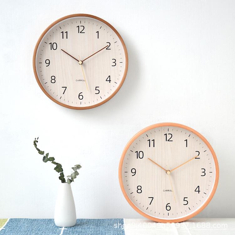 Nordic Solid Wood Silent Wall Clock for Living Room and Bedroom