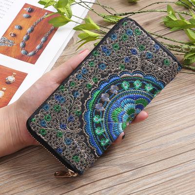 Ethnic Embroidery Flower Zipper Clutch Wallet Handbag Women Long Purse Bank Card Coin Pocket Credit Card Holder Cover Bag