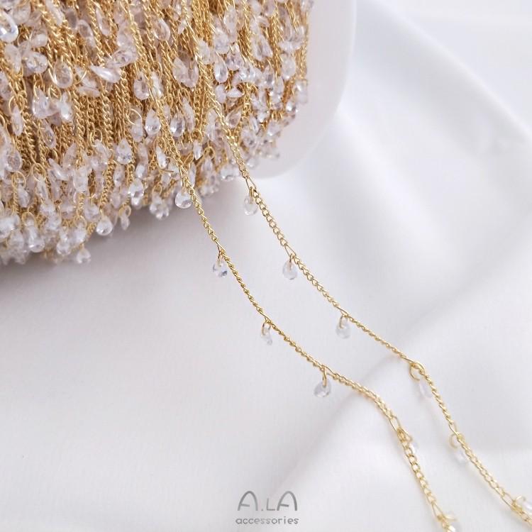 14K Gold-Filled Teardrop Zircon Chain for DIY Bracelets & Necklaces