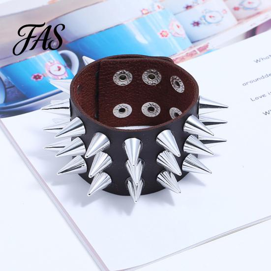 Punk Men Women Faux Leather Multiple Spikes Bracelet Bangle Jewelry Wrist Decor