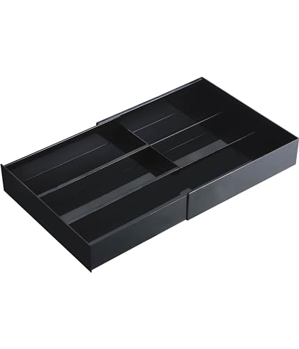 Yamazaki (Yamazaki Industries) Extendable & Sliding Cutlery Tray, Black, Approx. W25 X D24.6~45 X H5.7cm, Tower Series, Drawer Cutlery Storage, Extend