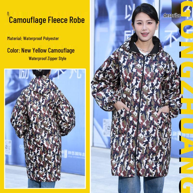 Blue Camouflage Cold-Proof Fleece-Lined Hooded Work Coveralls Medium