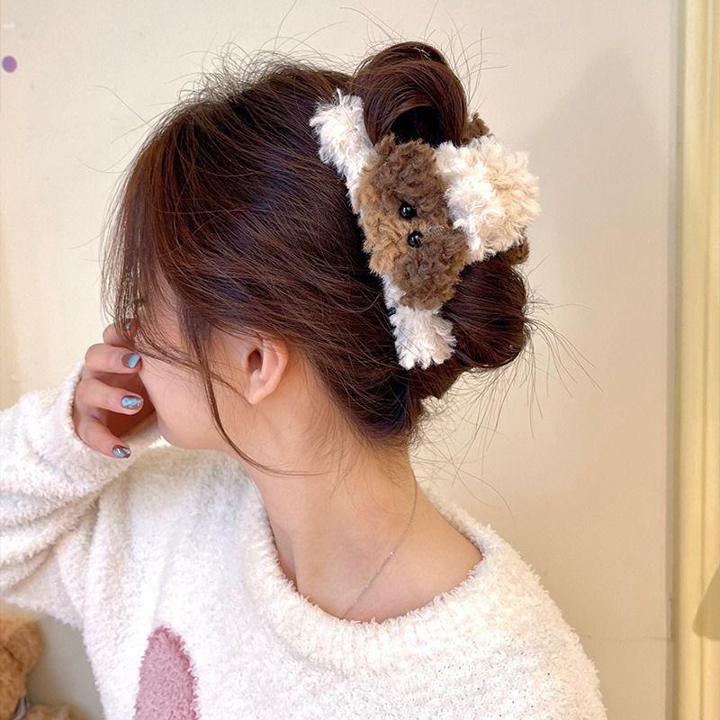 1pc Curly Cute Dog Autumn/Winter Plush Large Grip Clip New Cute Back of Head Hairpin Shark Clip Hair Accessory