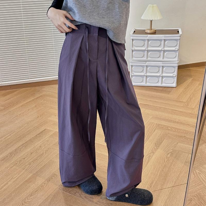 

Purple fish bone pattern wide leg pants women s autumn new drawstring high waist design pleated scimitar balloon casual pants S