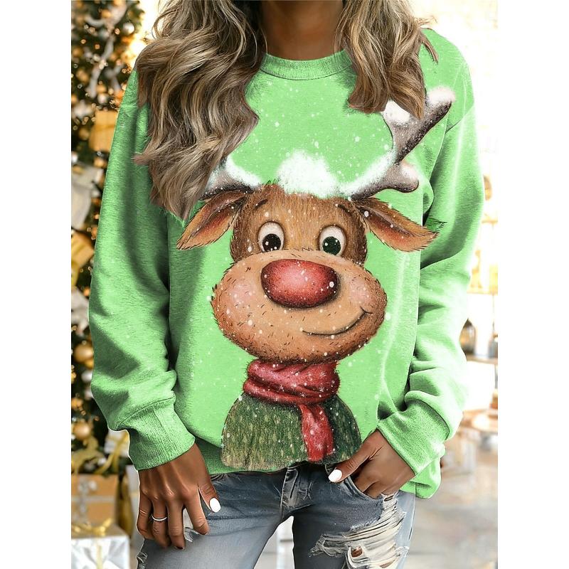 Women's Pullover Graphic Reindeer Warm Classic Casual Long Sleeve Crew Neck Regular Tops Home Street Dailywear