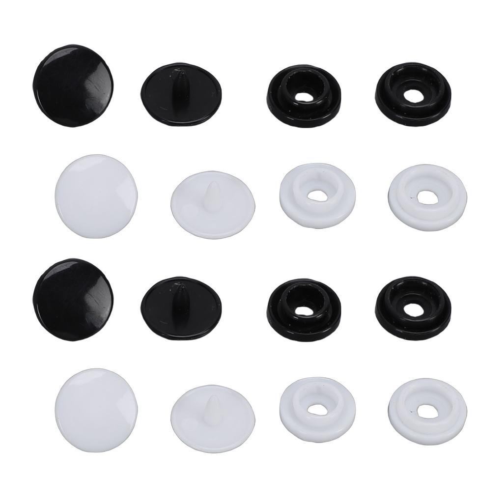200 Set Plastic Snaps Fasteners No Sew Round Buttons Kit for Clothing Sewing Crafting Bib Bag Bright Black and Bright